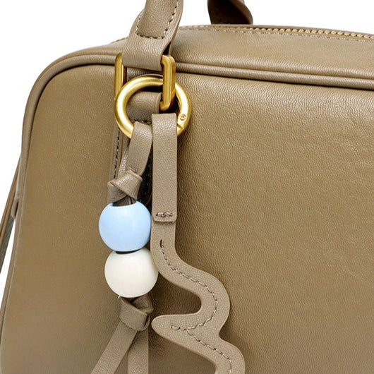Women's Genuine Leather Boston Bag with Wavy Charm