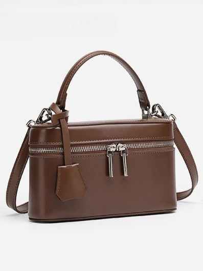Women's Genuine Leather Square Box Bag with Adjustable Strap