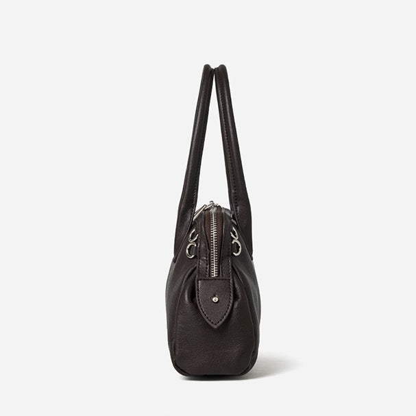 Women's Plain Cowhide Seashell Boston Bag with Double Zipper