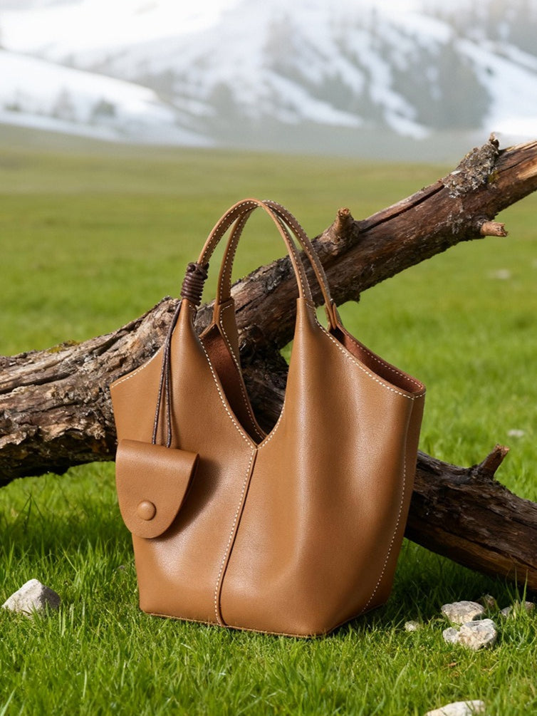 Women's Full-Grain Cowhide Woven Hobo Tote with Detachable Strap