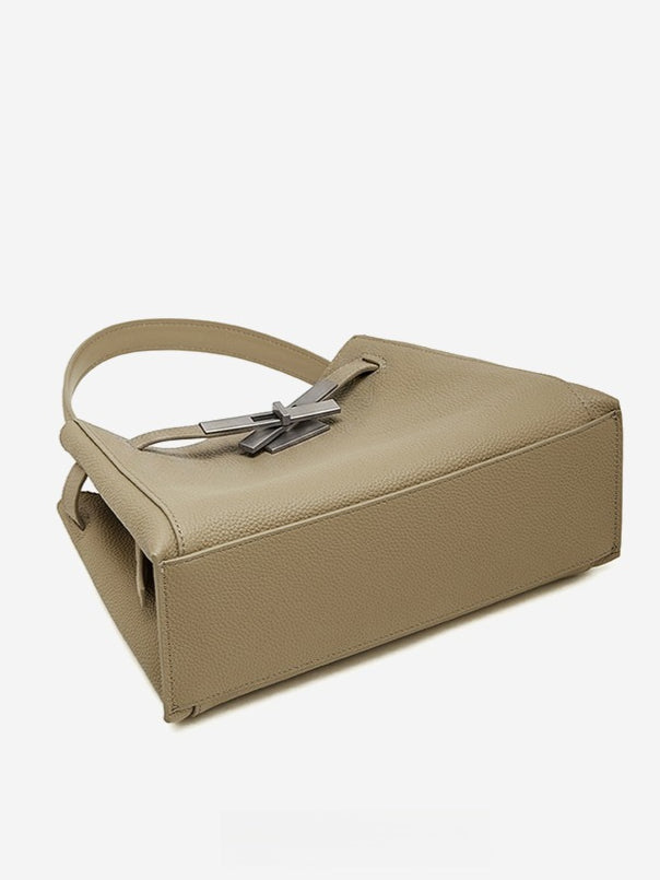 Women's Pebbled Cowhide Bucket Tote with Dual Straps