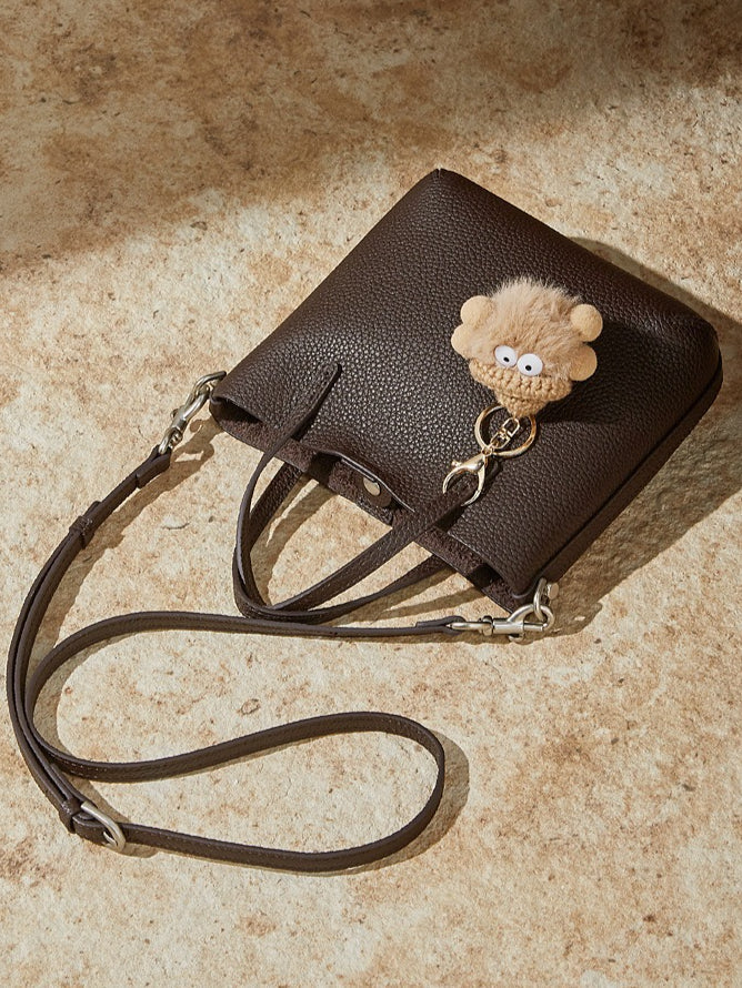 Women's Pebbled Cowhide Bucket Bag with Detachable Inner Pouch