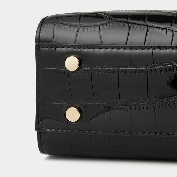 Women's Genuine Leather Croc Embossed Top Handle Crossbody Bag
