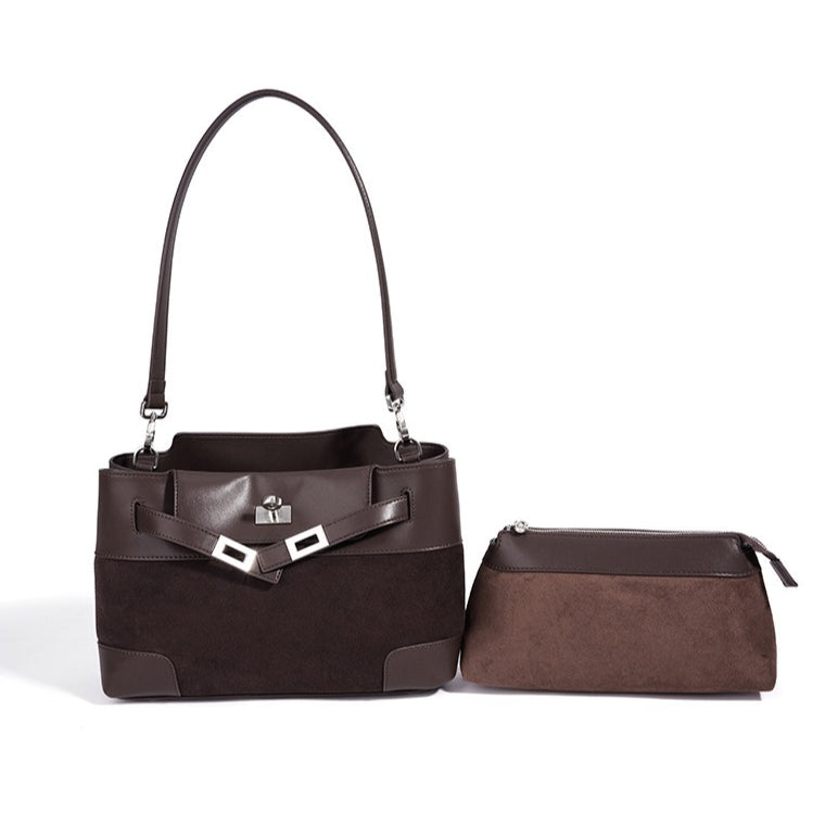 Women's Suede Leather Slouchy Clutch Bag with Detachable Pouch