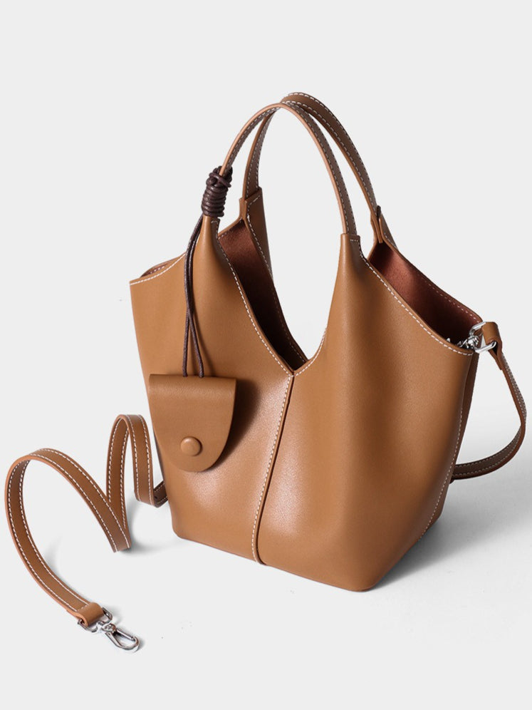 Women's Full-Grain Cowhide Woven Hobo Tote with Detachable Strap