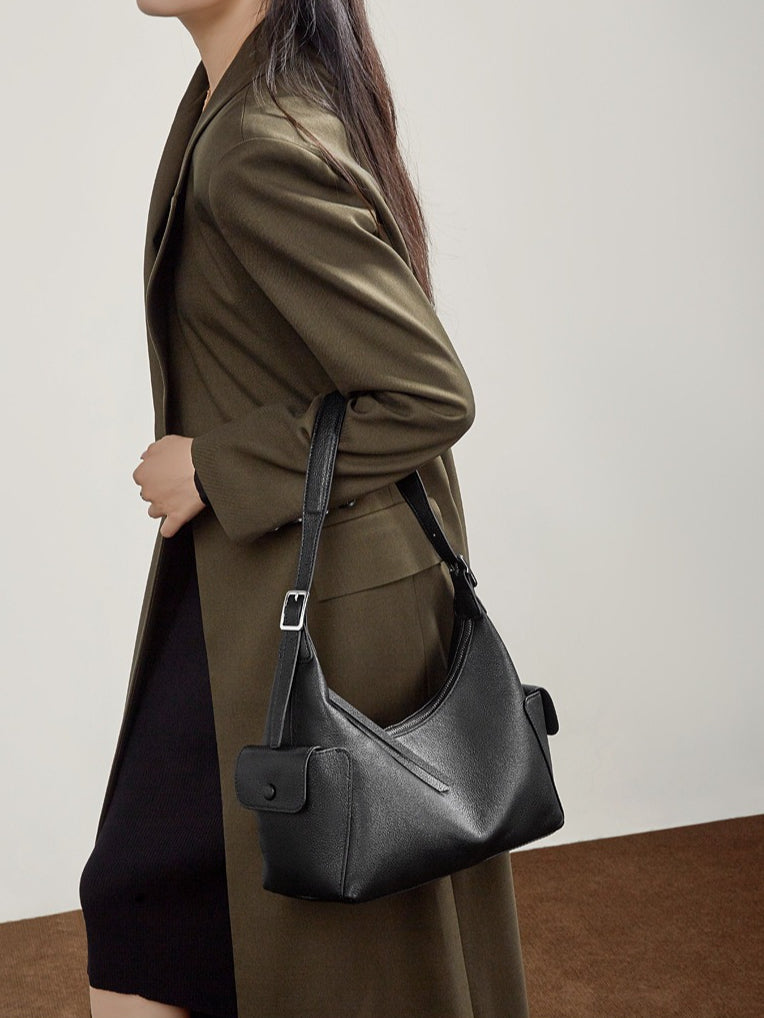 Women's Full-Grain Vegetable-Tanned Leather Tote Bag with Side Pockets