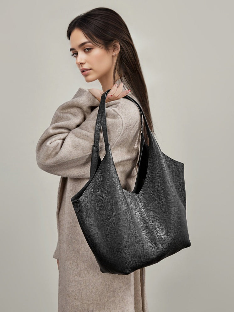 Women's Pebbled Cowhide V-Cut Hobo Shoulder Bag