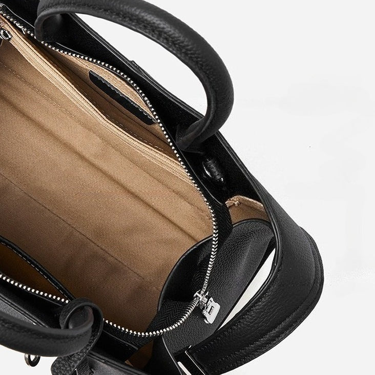 Women's Lychee-Grain Cowhide Double-Buckle Convertible Tote
