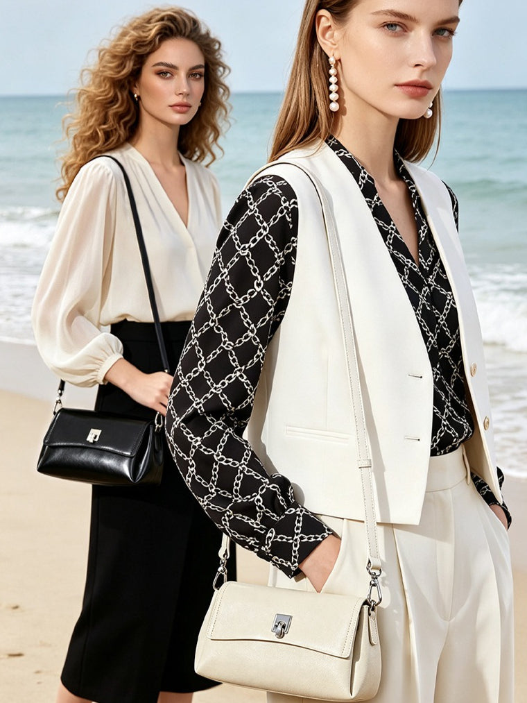 Women's Pebbled Cowhide Pillow Bag with Twist-Lock