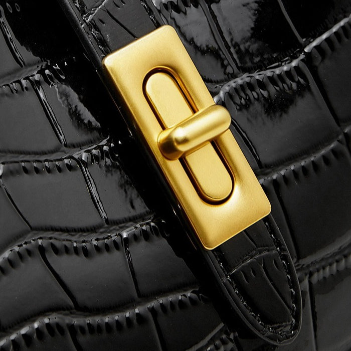 Women's Croc-Embossed Genuine Leather Hobo Bag with Detachable Pouch