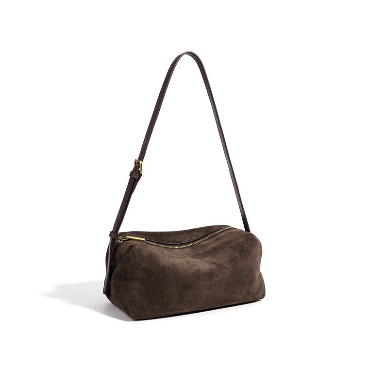 Women's Suede Leather Slouchy Clutch Bag with Adjustable Strap