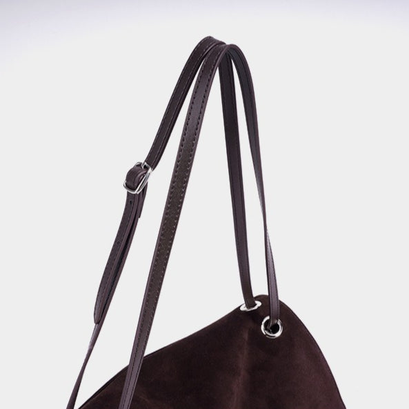 Women's Suede Leather Flap Shoulder Bag with Push-Lock