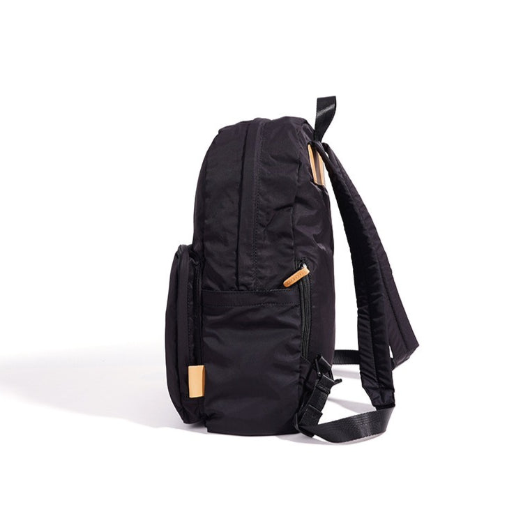 Women's Nylon Backpack with Genuine Leather Trim and Multiple Pockets