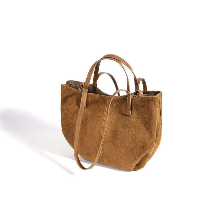 Women's Genuine Suede Tote Bag with Detachable Pouches