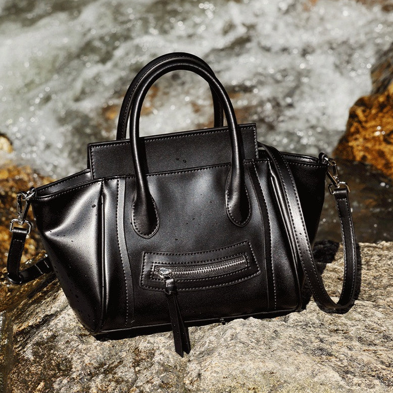 Women's Soft Cowhide Winged Flap Satchel with Adjustable Strap