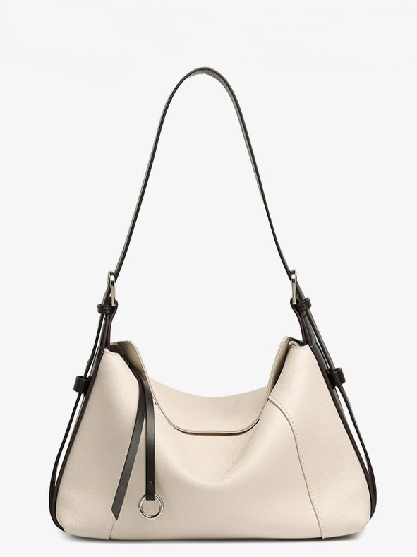 Women's Milled Cowhide Geometric Shoulder Bag with Ring Detail