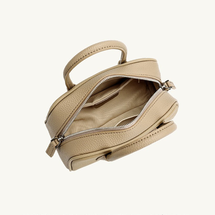 Women's Pebbled Cowhide Mini Boston Bag with Adjustable Strap