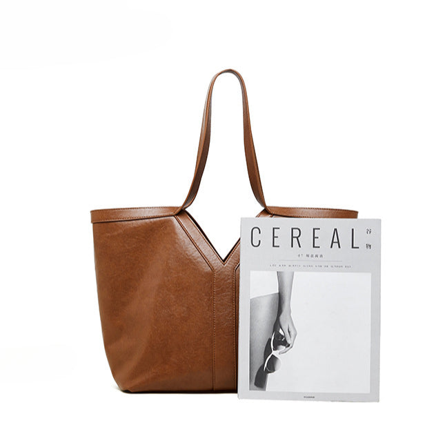 Women's Genuine Leather Open Top Vertical Tote Bag
