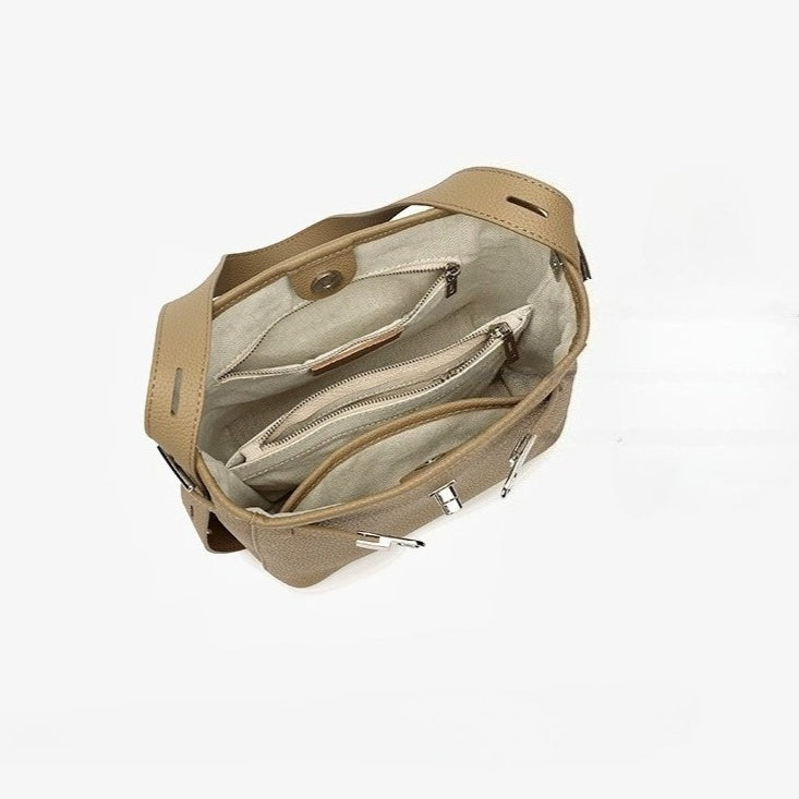 Women's Pebbled Cowhide Bucket Bag with Double-D Hardware