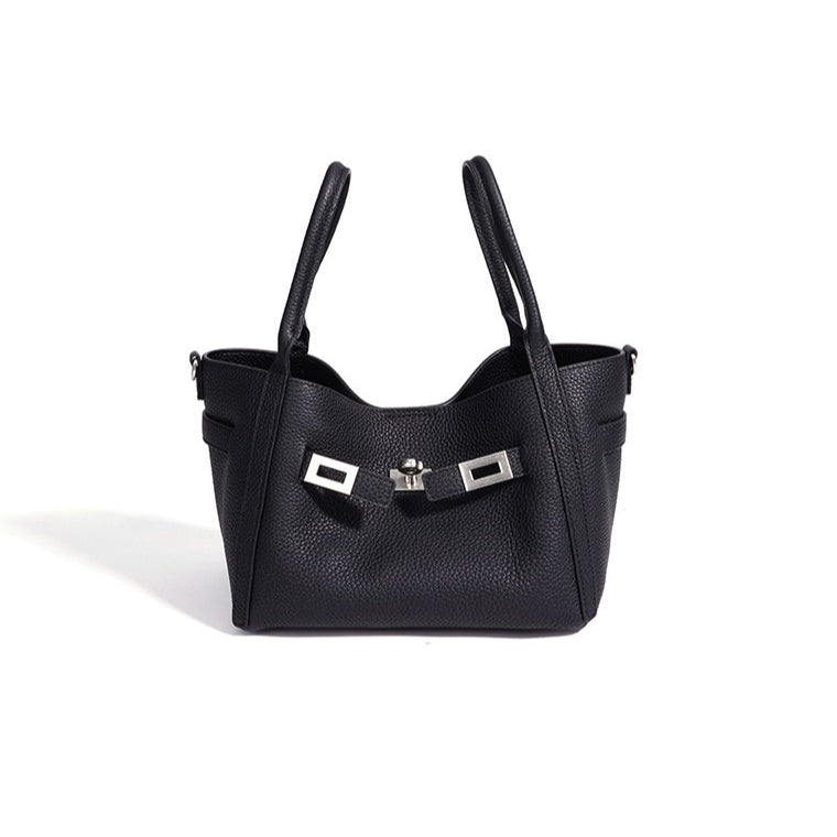 Women's Pebbled Cowhide Mini Bucket Bag with Detachable Pouch