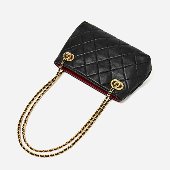 Women's Quilted Sheepskin Chain Mini Tote Bag