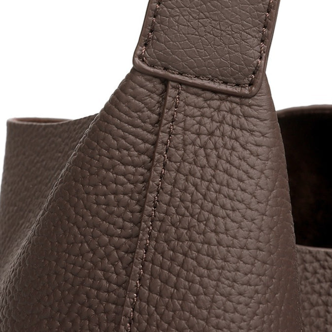 Women's TC Full-Grain Cowhide Hobo Bucket Bag with Adjustable Strap