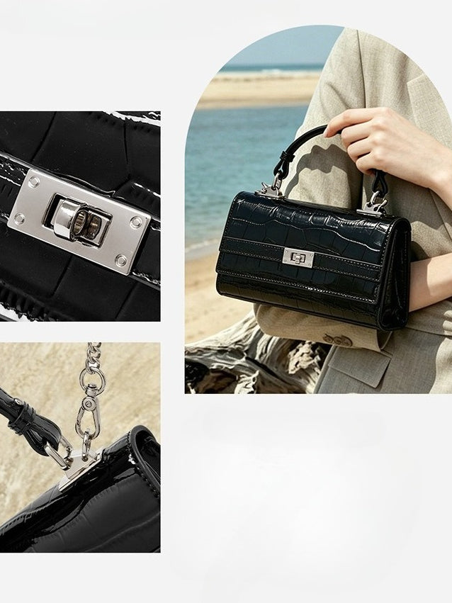 Women's Glossy Croc Cowhide Twist-Lock Envelope Bag