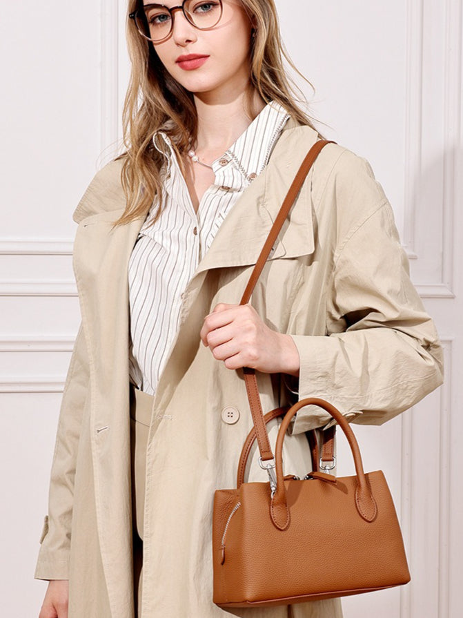 Women's Pebbled Cowhide Mini Tote Bag with Detachable Strap