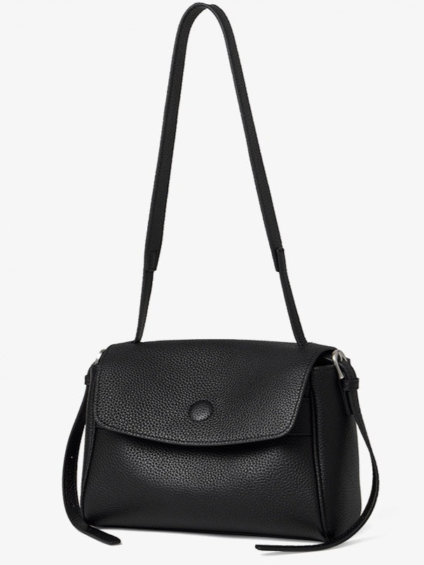 Women's Lychee-Grain Cowhide Flap Bag with Top Handle