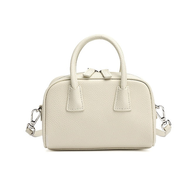 Women's Pebbled Cowhide Mini Boston Bag with Adjustable Strap