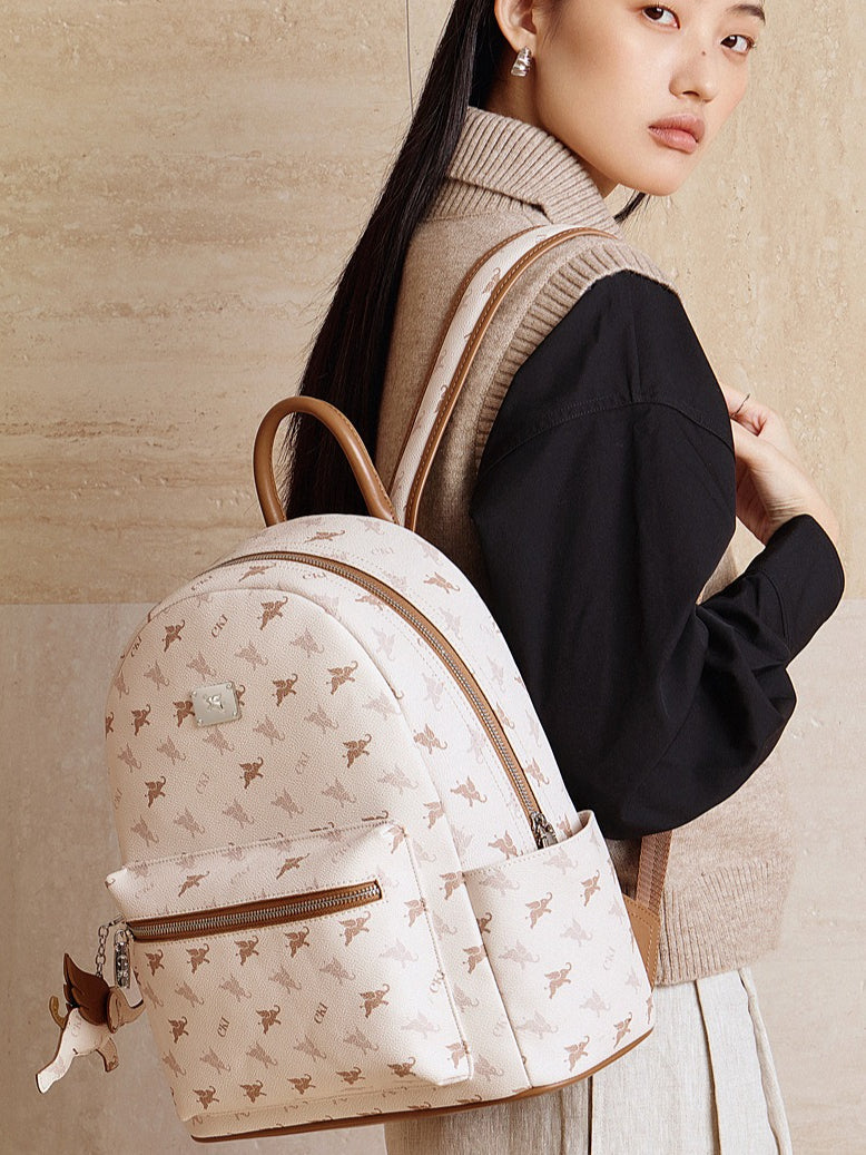 Women's Flying Elephant Print Backpack with Large Capacity and Zipper Closure