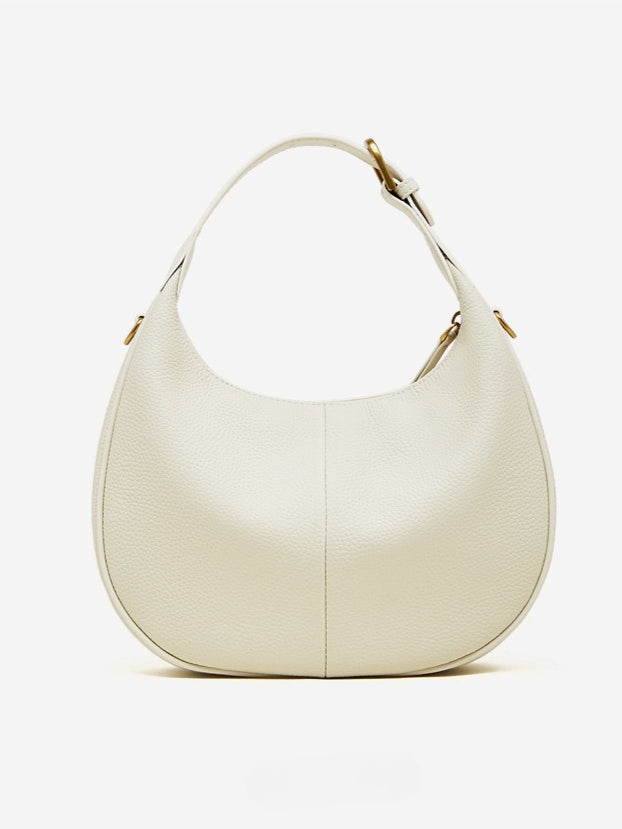 Women's Pebbled Cowhide Half-Moon Hobo Bag with Adjustable Strap