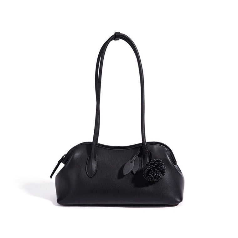 Women's Genuine Leather Curved Shoulder Clutch with Tassel Charm