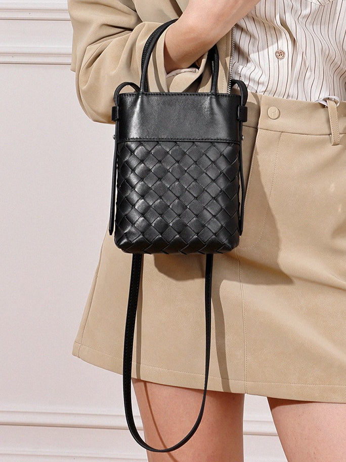 Women's Woven Lambskin Mini Tote with Adjustable Strap