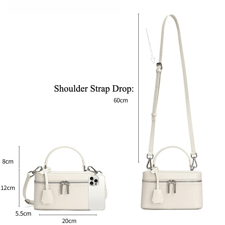 Women's Genuine Leather Square Box Bag with Adjustable Strap