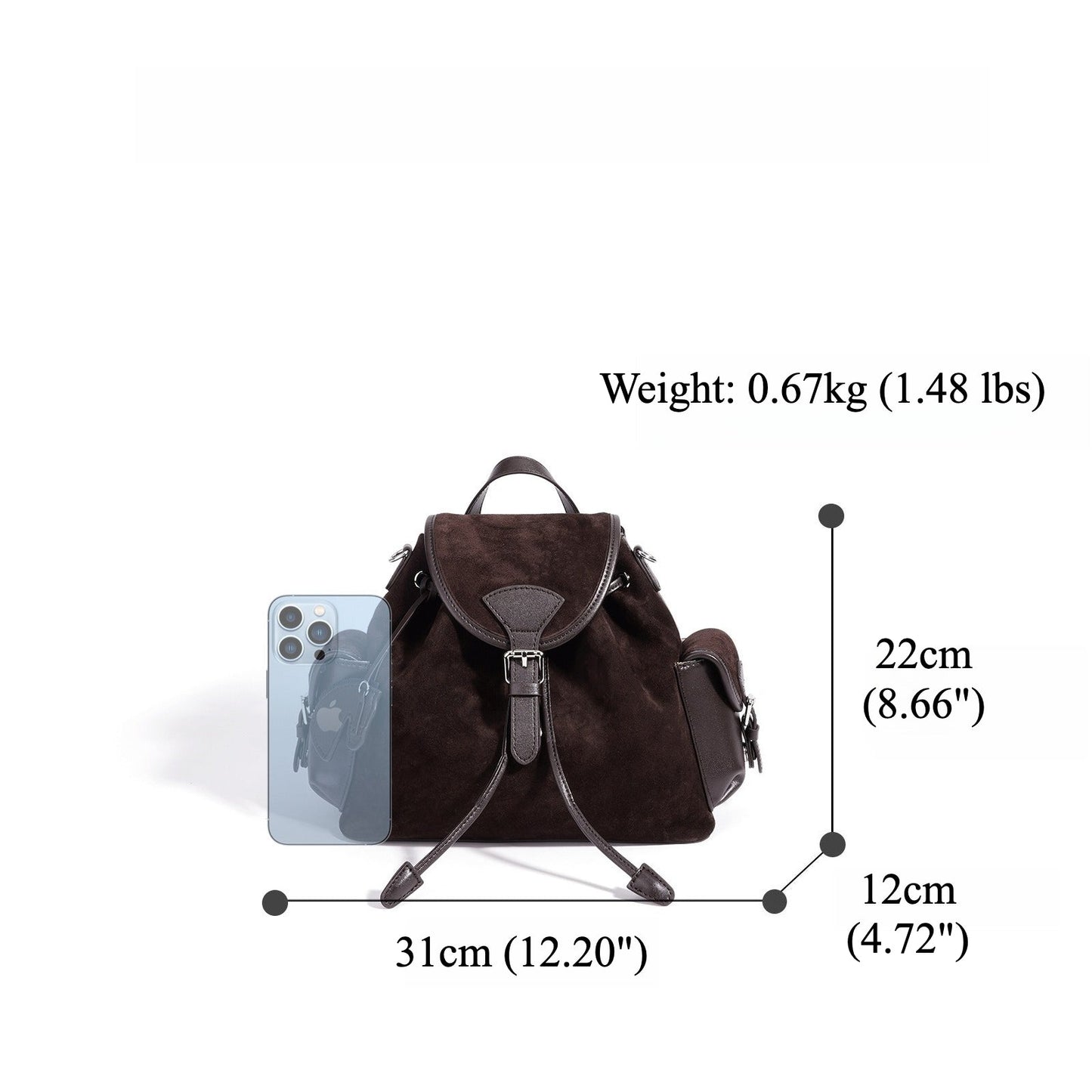 Women's Suede Leather Convertible Flap Backpack with Side Pockets