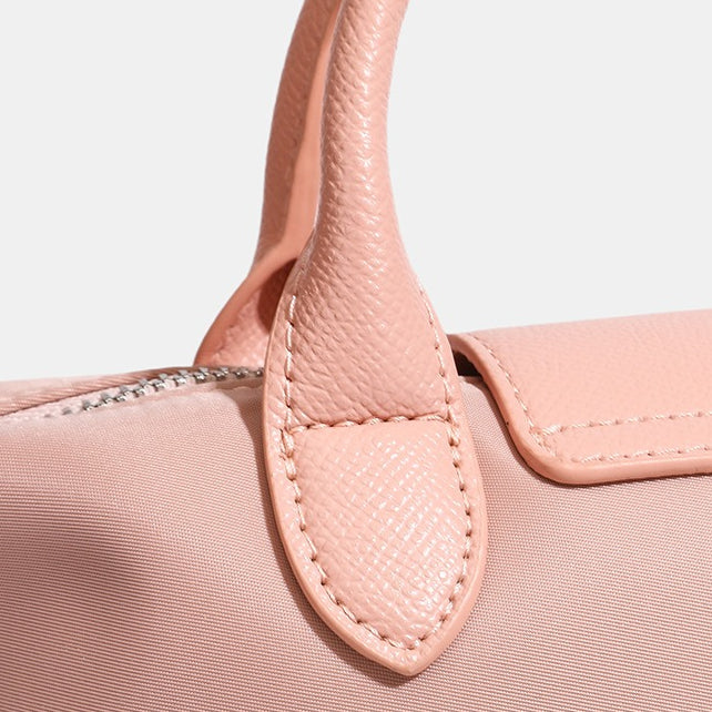 Women's Lightweight Nylon Dumpling Bag with Leather Trim