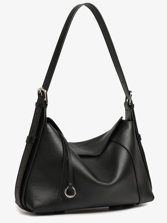 Women's Milled Cowhide Geometric Shoulder Bag with Ring Detail