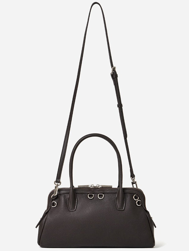 Women's Plain Cowhide Seashell Boston Bag with Double Zipper