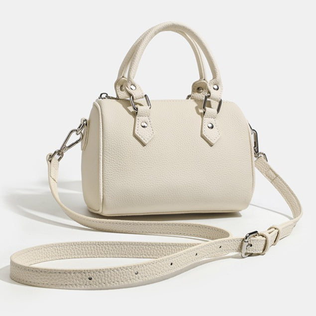 Women's Pebbled Cowhide Boston Barrel Bag with Detachable Strap