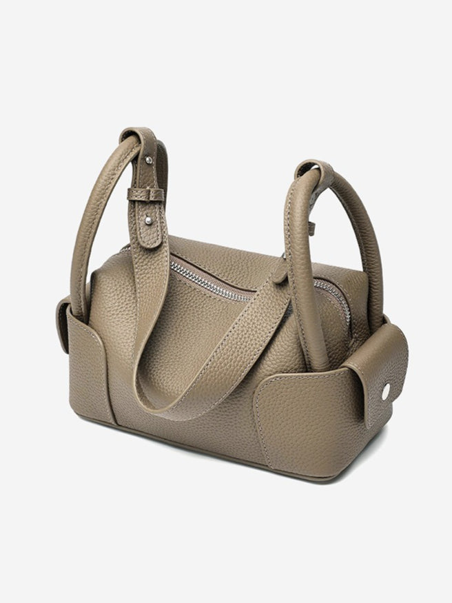 Women's Pebbled Cowhide Mini Boston Bag with Adjustable Strap