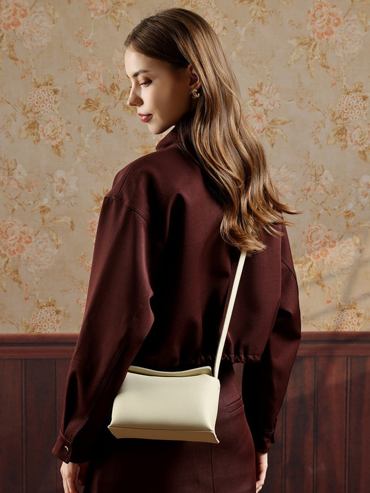 Women's Pebbled Cowhide Flap Crossbody Bag with Hidden Clasp
