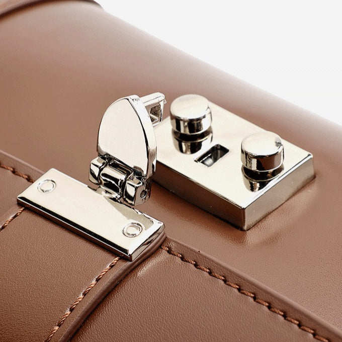 Women's Genuine Leather Cylinder Box Bag with Push Lock