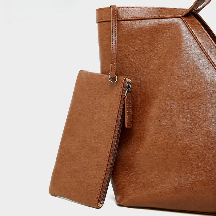 Women's Genuine Leather Open Top Vertical Tote Bag