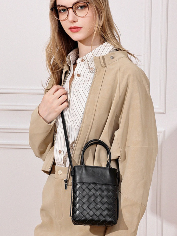 Women's Woven Lambskin Mini Tote with Adjustable Strap