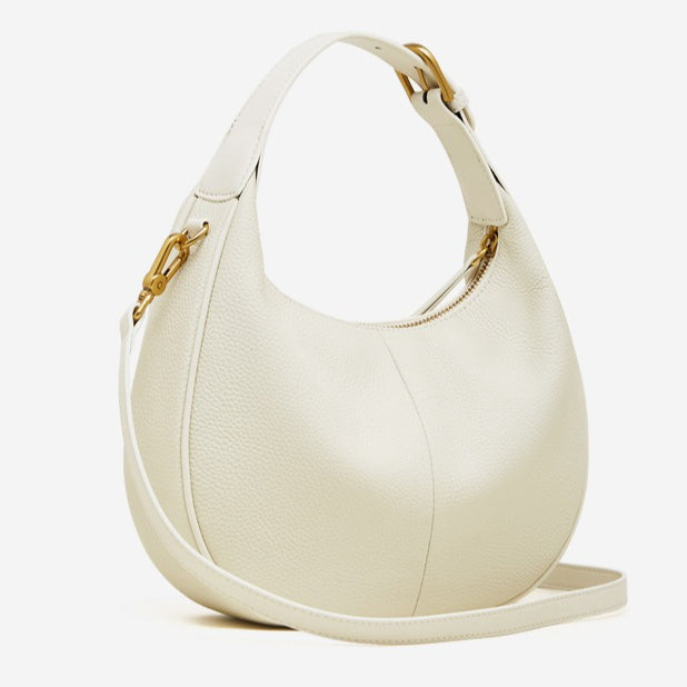 Women's Pebbled Cowhide Crescent Hobo Bag with Convertible Strap