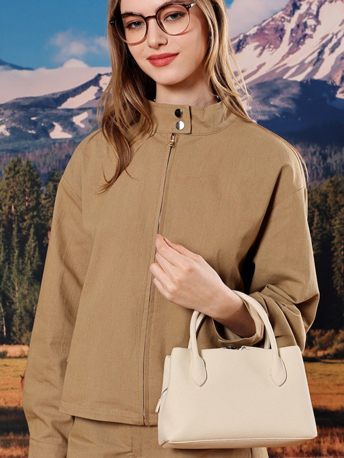 Women's Pebbled Cowhide Mini Tote Bag with Detachable Strap
