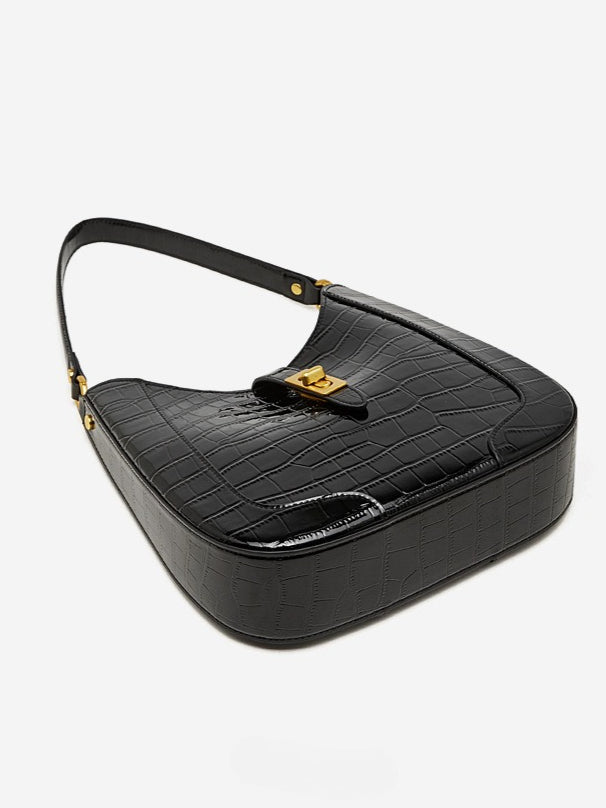 Women's Croc-Embossed Genuine Leather Hobo Bag with Detachable Pouch
