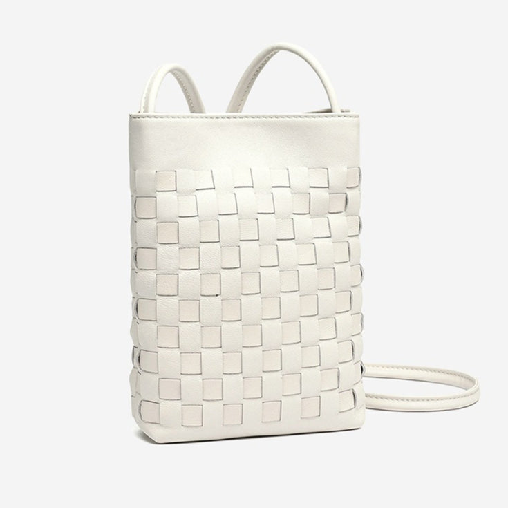 Women's Woven Sheepskin Mini Phone Bag with Adjustable Strap