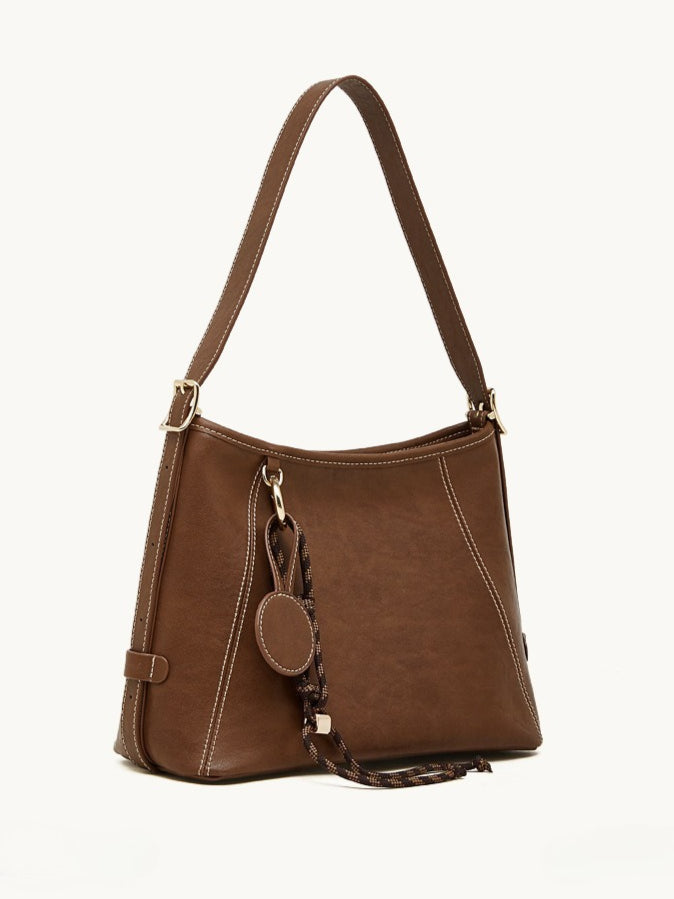 Women's Full-Grain Cowhide Contrast Stitch Hobo Bag